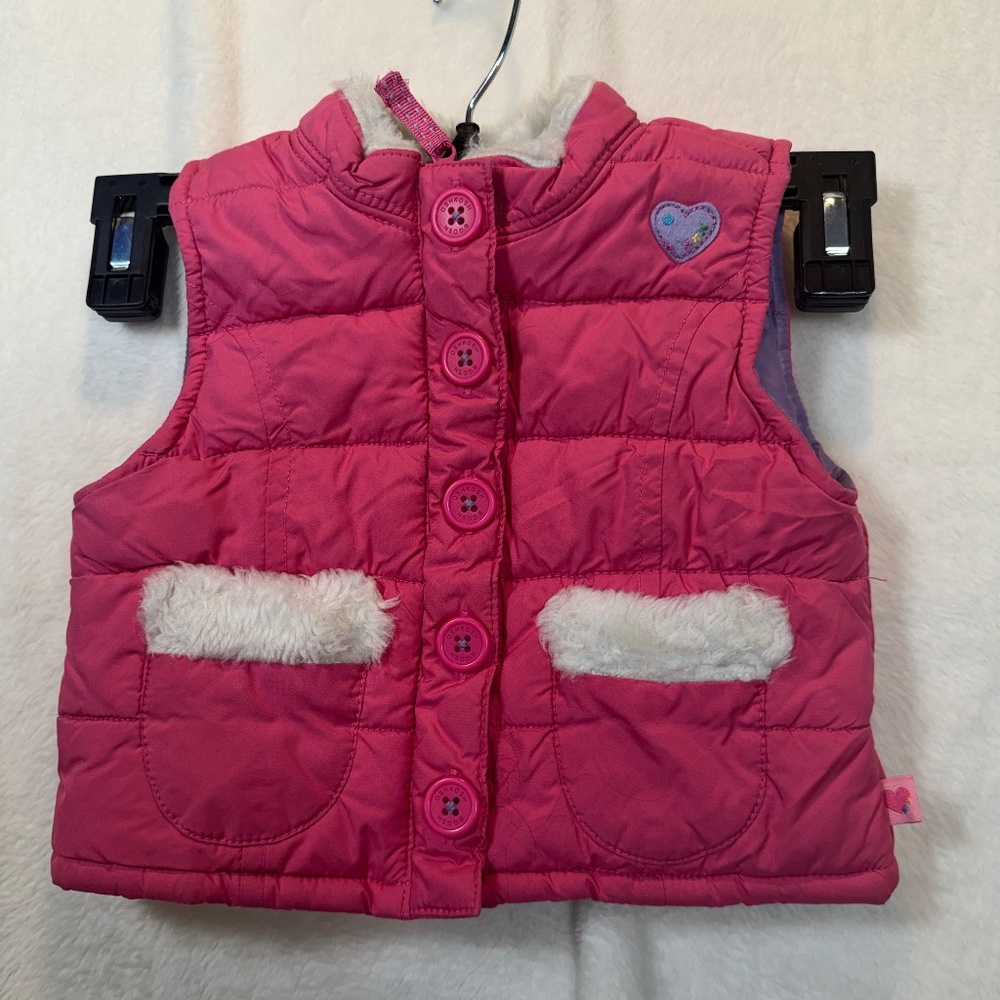OshKosh B'gosh Infant Size 12 months Fur Collar Puffer Vest Pink Full Zip